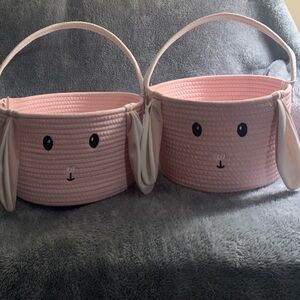 (2) large woven/embroidered face floppy Bunny Ears Easter Baskets.